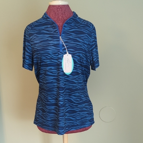 NWT Greg Norman Collection Blue Zebra Print Half Zip Top, US L - Picture 1 of 9
